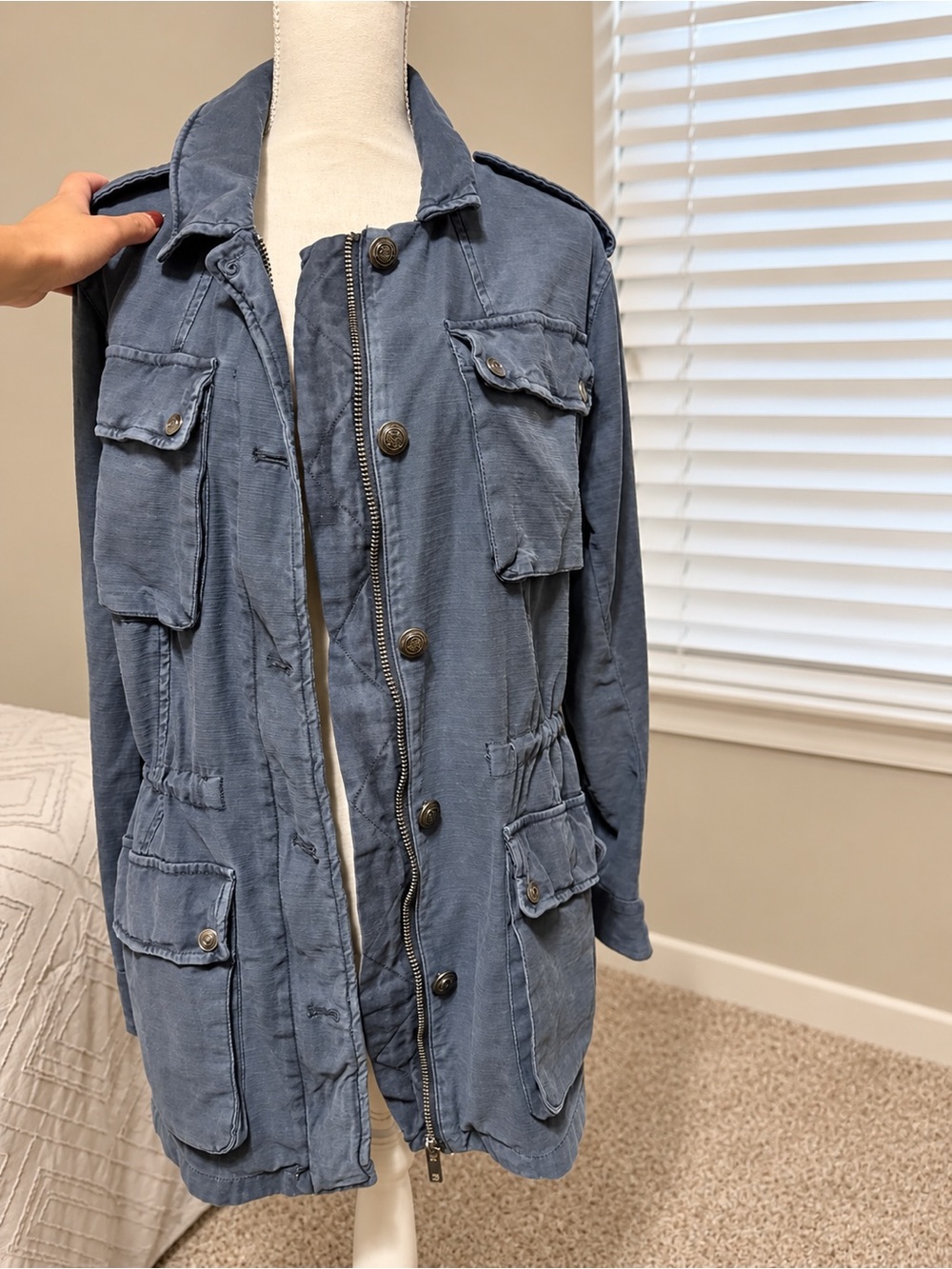 Free People Washed Blue Longline Utility Jacket  size Large